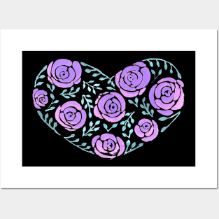 Roses and leaves forming a wide heart watercolor painting Posters and Art